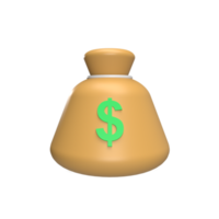 Money sack 3d icon model cartoon style concept. render illustration png