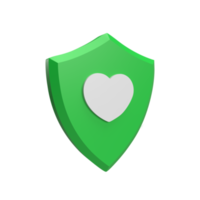 Shield with heart 3d icon model cartoon style concept. render illustration png