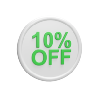 Discount 10 percent badge 3d icon model cartoon style concept. render illustration png