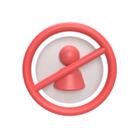 Ban User 3d icon model cartoon style concept. render illustration png