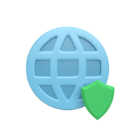 3D web icon with shield concept. rendered illustration png