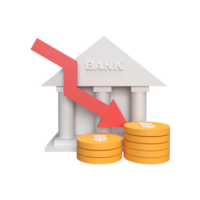 3D Bank Interest Down concept. rendered illustration png