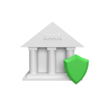3D Bank With shield concept. rendered illustration png
