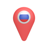 Mappa pin 3d con bandiera russia. illustrazione resa png