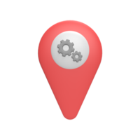 Mappa pin 3d con icona a forma di ingranaggio. illustrazione resa png