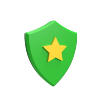 Shield with star 3d icon model cartoon style concept. render illustration png