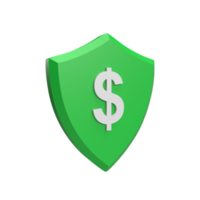 Shield with money 3d icon model cartoon style concept. render illustration png