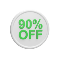 Discount 90 percent badge 3d icon model cartoon style concept. render illustration png