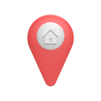 Mappa pin 3d con icona home. illustrazione resa png