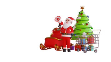 3d-rendering santa mit weihnachtsbaum, der megaphon trägt png