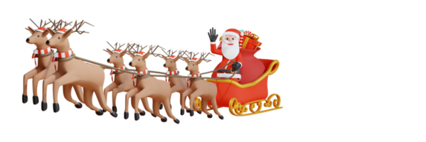 3d render santa ride and fly with reindeer train png