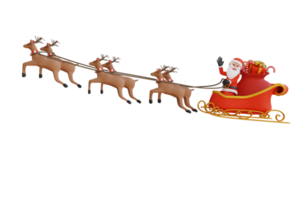 3d render santa ride and fly with rendeer train png