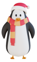 Pingüino de render 3d con gorro de navidad png