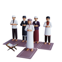 3D render moslim mensen bidden sholat png