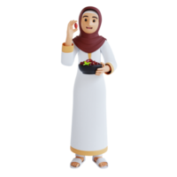3d render muslim women carrying dates kurma sweet takjil ramadan