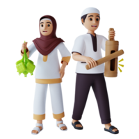 3d rendem menino muçulmano e menina celebrando eid mubarak png