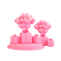 3d render valentine podium with love balloon png