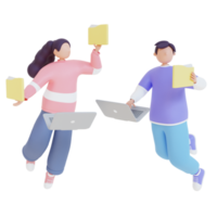 3d render man and women manage files png