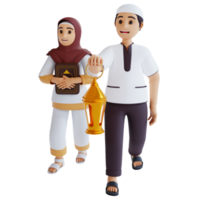 3d render musulmán niño y niña celebrando la bienvenida al ramadán png