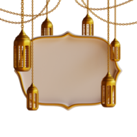 3d render gold lantern and frame png