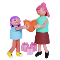 garota de renderização 3D dando amor ao dia das mães png