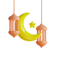 3d render lantern and crescent moon png