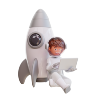 cute astronaut sit and hold laptop png