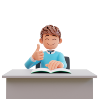 student showing thumbs up, 3d illustration chartoon character cute boy png