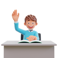 étudiant agitant la main, illustration 3d personnage de dessin animé mignon garçon