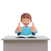 student showing thumbs up, 3d illustration chartoon character cute boy png