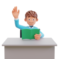 estudante acenando com a mão, personagem de gráfico de ilustração 3d menino bonito png