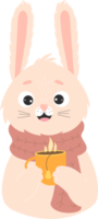 Cute rabbit with cup of hot tea png