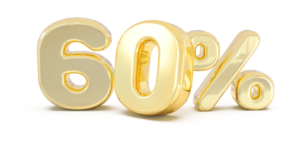 Number 60 percent gold 3d png