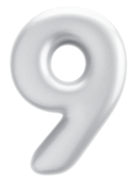 Number 9 3d silver Element png