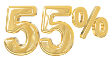 número 55 por ciento oro 3d png