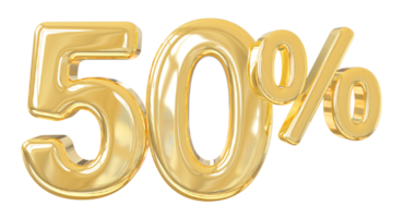 Number 50 percent gold 3D png