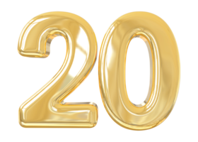 numero 20 oro 3d png