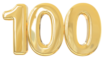 número 100 oro 3d png