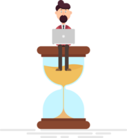 Man worker sitting on an hourglass vector illustration png
