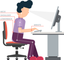 Ergonomic posture of sitting at desk flat vector illustration png