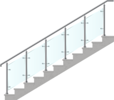 Stairs with glass railing vector illustration png