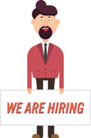 Happy businessman show a banner with hiring text png