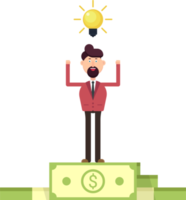 Businessman with an idea standing on a huge pile of money png