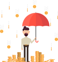 Businessman with umbrella under a rain of coins png