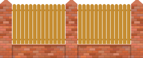 Brick and wood fence vector illustration isolated on white background png