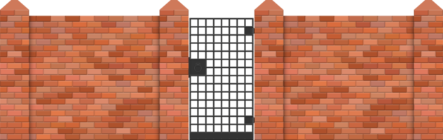 portão de aço com ilustração vetorial de cerca de tijolos isolado no fundo branco png