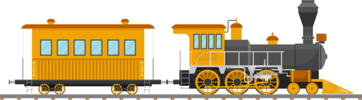 Vintage steam locomotive and wagon vector illustration isolated png