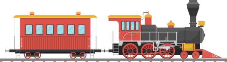Vintage steam locomotive and wagon vector illustration isolated png