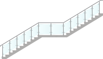 Stairs with glass railing vector illustration png