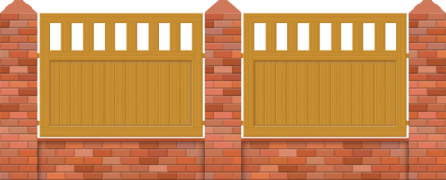 Brick and wood fence vector illustration isolated on white background png